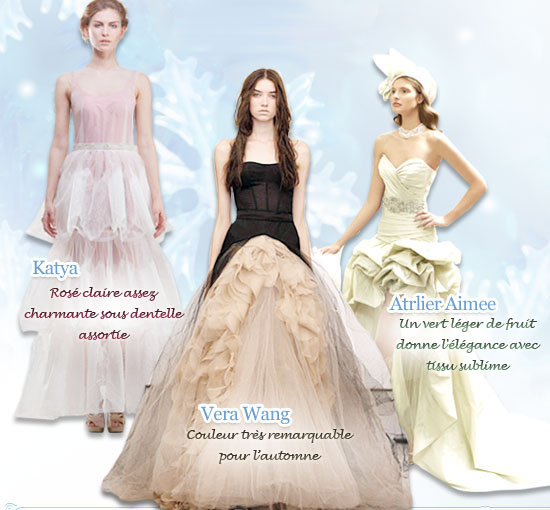 Nouvelles couleurs à la mode pour robe de mariée automne hiver 2012