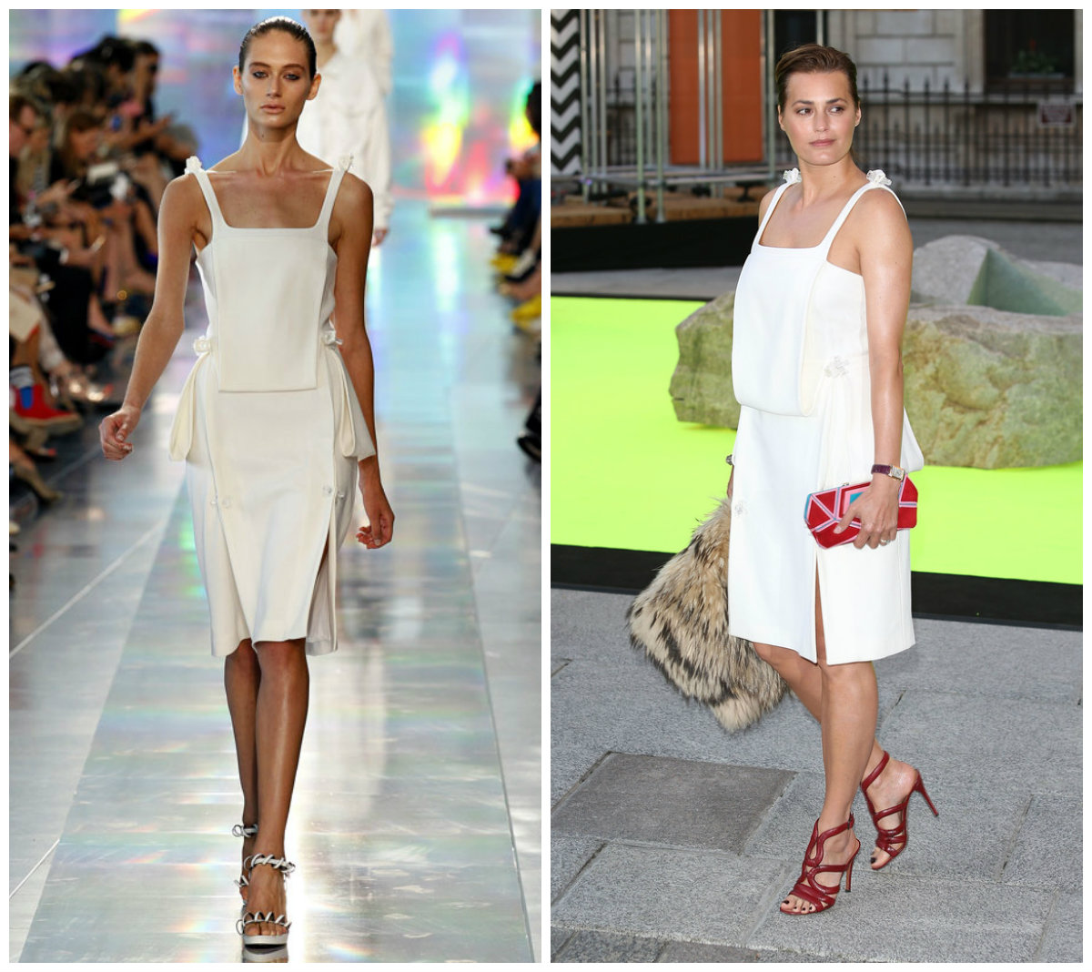 Yasmin Le Bon s'habille une robe blanche courte de Christopher Kane