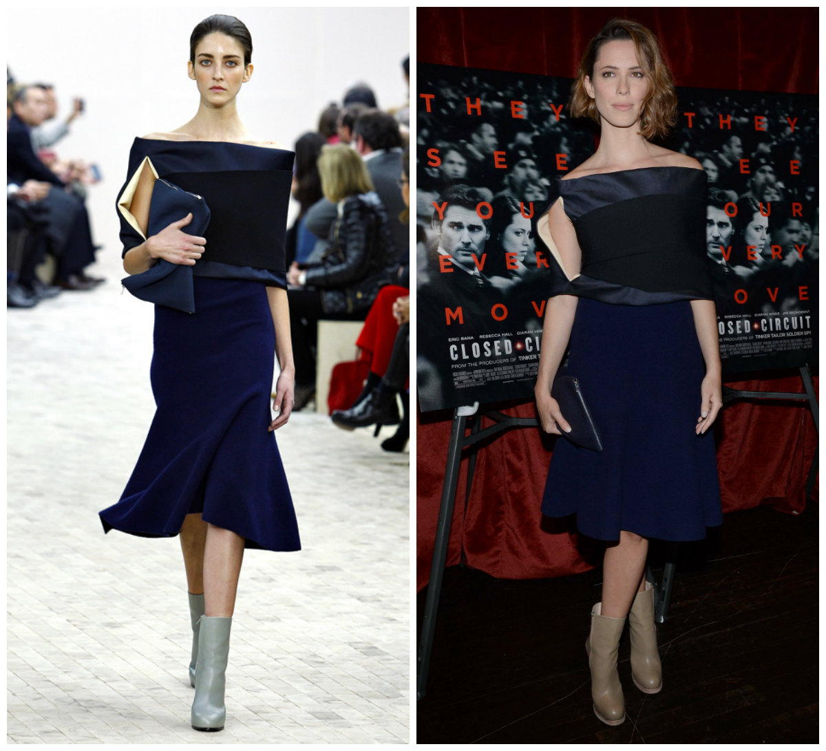 Rebecca Hall opte pour une robe bleue nuit et noire  à l’avant-première du film  « Closed Circuit » à New York