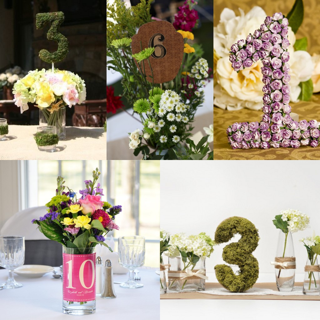 Les numéros de table florales pour le mariage au printemps.