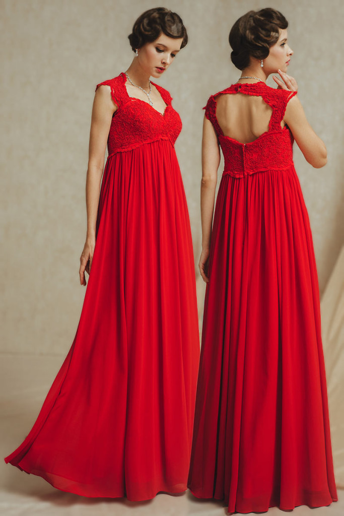 Robe de mariée rouge empire pour la femme grossesse dos ouvert