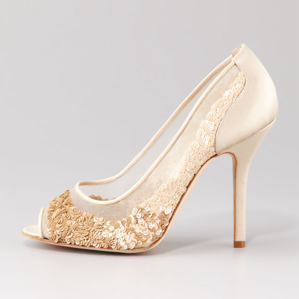 Custom-Made-ivoire-paillettes-chaussures-de-mariage-Peep-Toe-&eacute