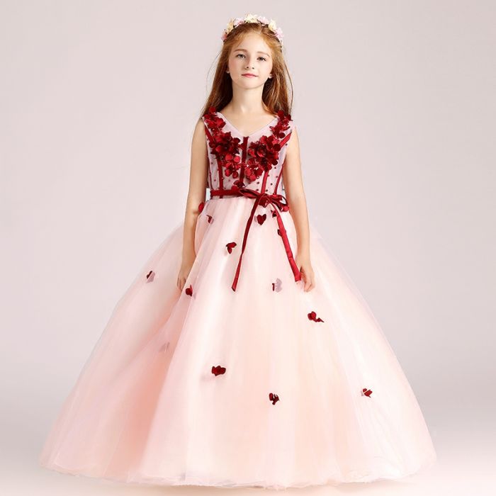 robe mariage enfant rose longue jupe bouffant