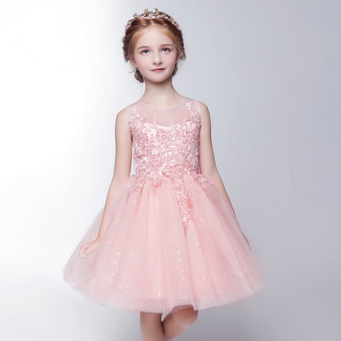 Robe rose courte pour cortège fille