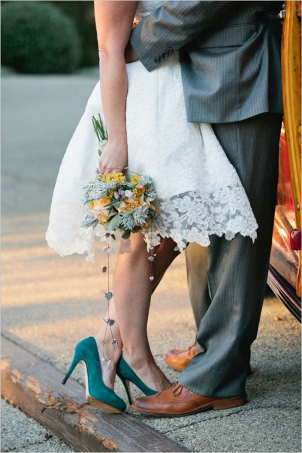 Chaussure turquoise de mariée romantique