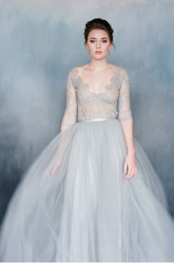 robe de mariée bleu pale princesse en tulle