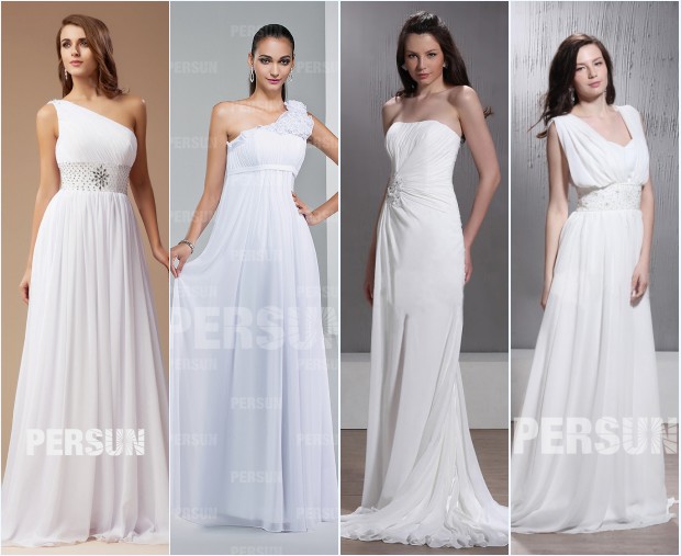 Robes de mariée longues blanches en mousseline