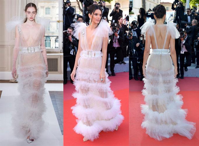 robe de soirée sexy blanche col décolleté plongeant Kendall Jenner Festival de Cannes 2018