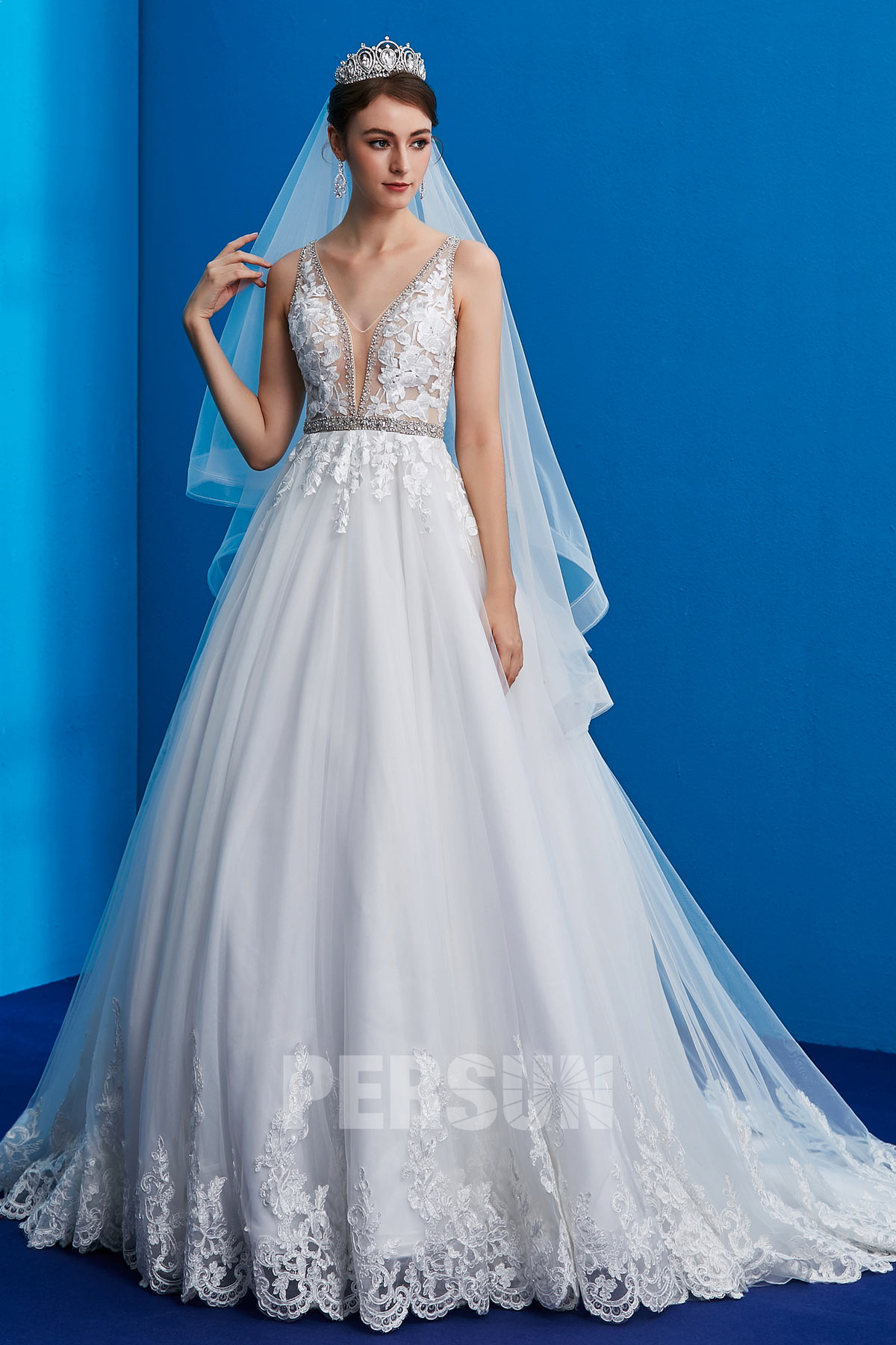 robe de mariée 2019 col en V appliqué de dentelle