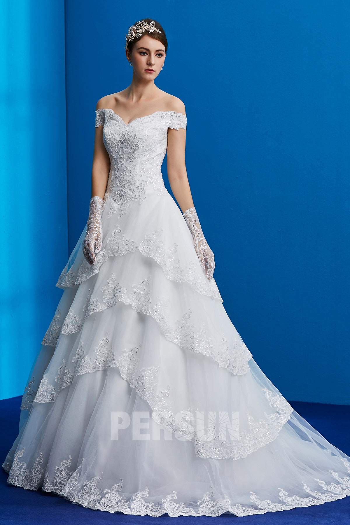 robe de mariée 2019 princesse épaule dénudé appliqué de dentelle