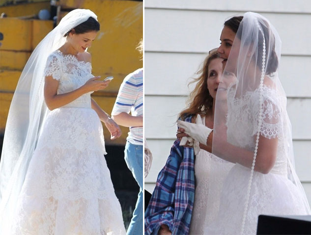 robe de mariée princesse brodé épaule dénudé Katie Holmes