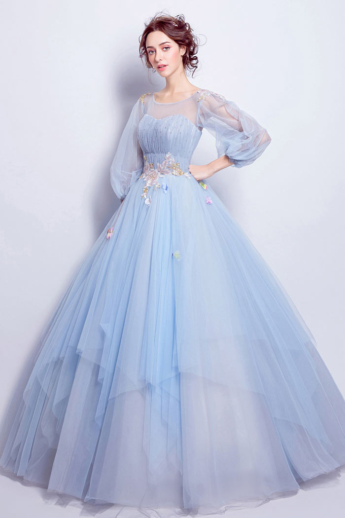 robe de mariée bleu princesse avec manche
