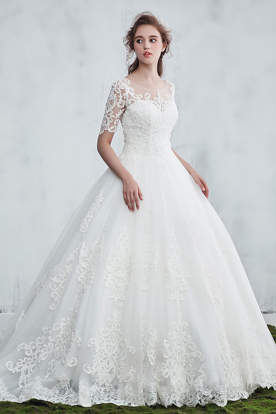 princesse robe de mariée avec manche courte pour hiver