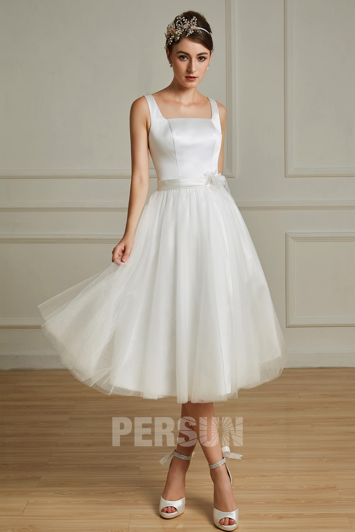robe de mariée courte simple bimatière