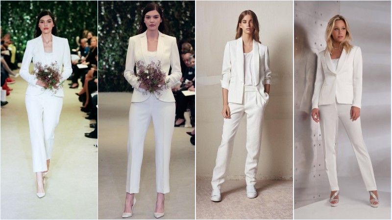 tailleur pantalon blanc simple pour mariée