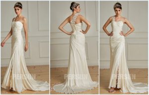 robe de mariée asymétrique fendue appliqué de dentelle 2019