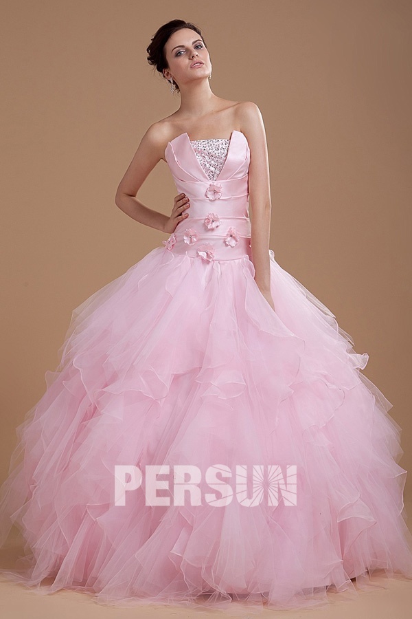 robe de mariée rose princesse jupe à volants