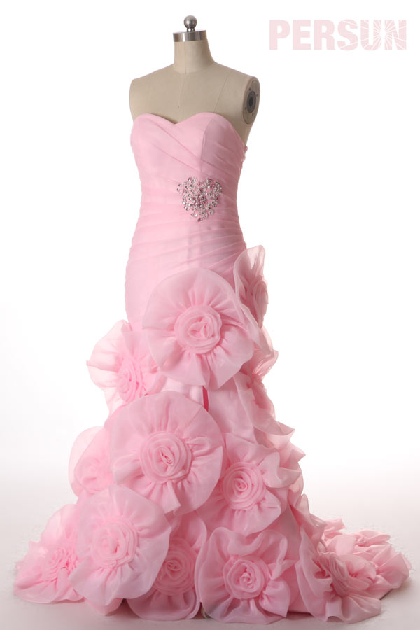 robe de mariée rose sirène jupe fleuri