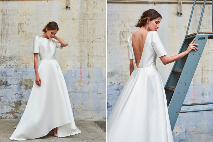 robe de mariée simple avec manche courte dos nu