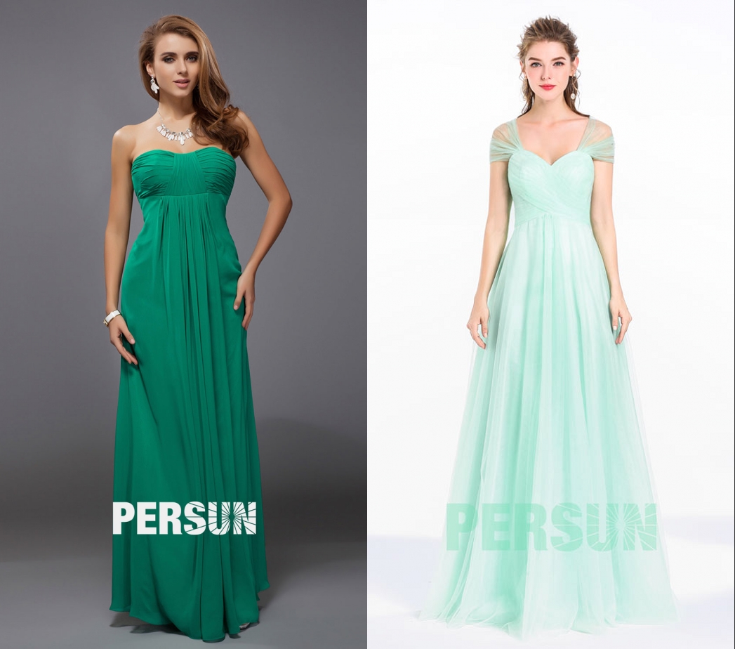 robe demoiselle d'honneur verte longue bustier coeur plissé