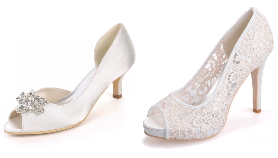 chaussures de mariage blanches talon haut à bout ouvert