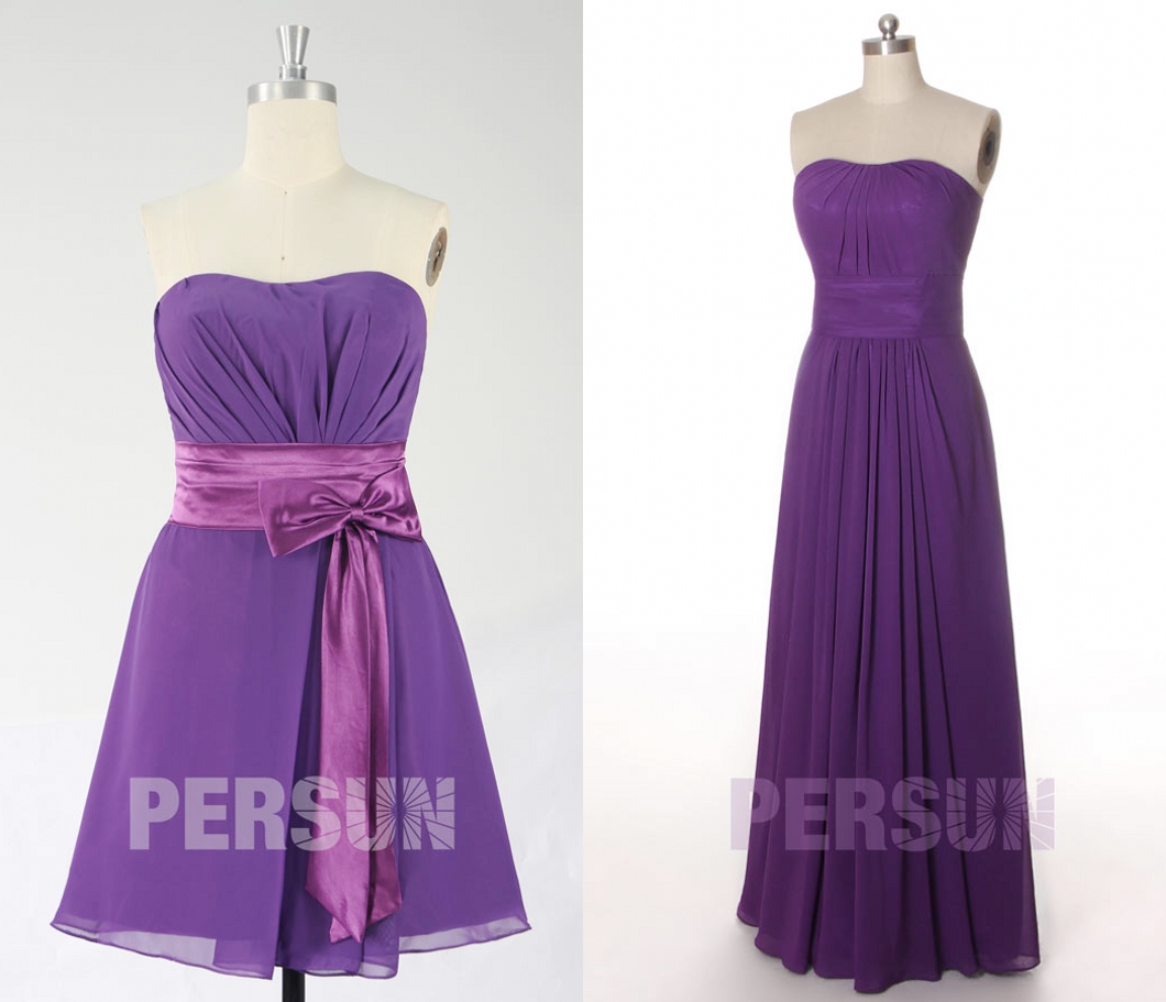 élégante robe demoiselle d'honneur violette bustier plissé