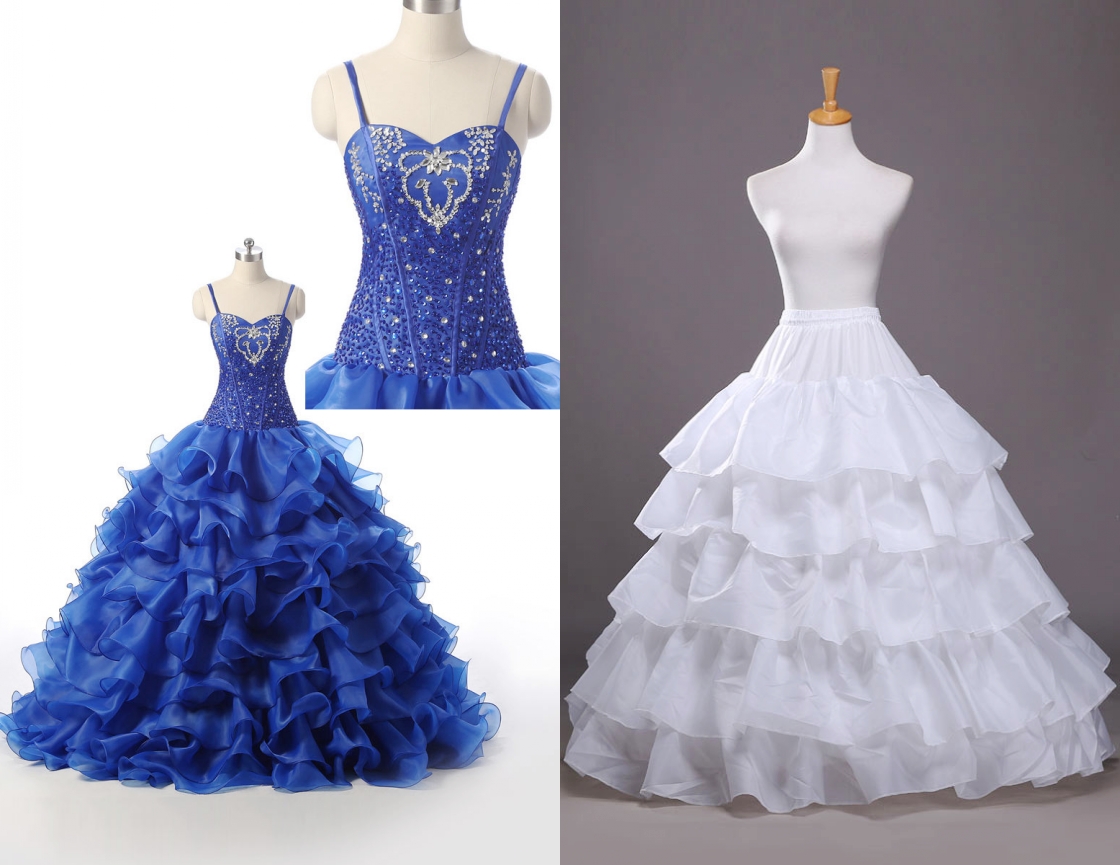 robe de mariée bleu royal princesse jupe à volant embelli de strass avec jupon princesse