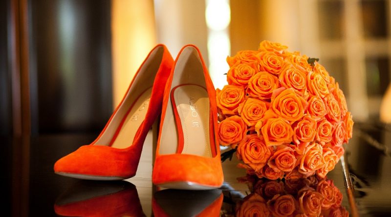 chaussure de mariage orange à talon haut bout pointu