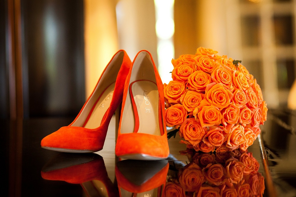chaussure de mariage orange à talon haut bout pointu