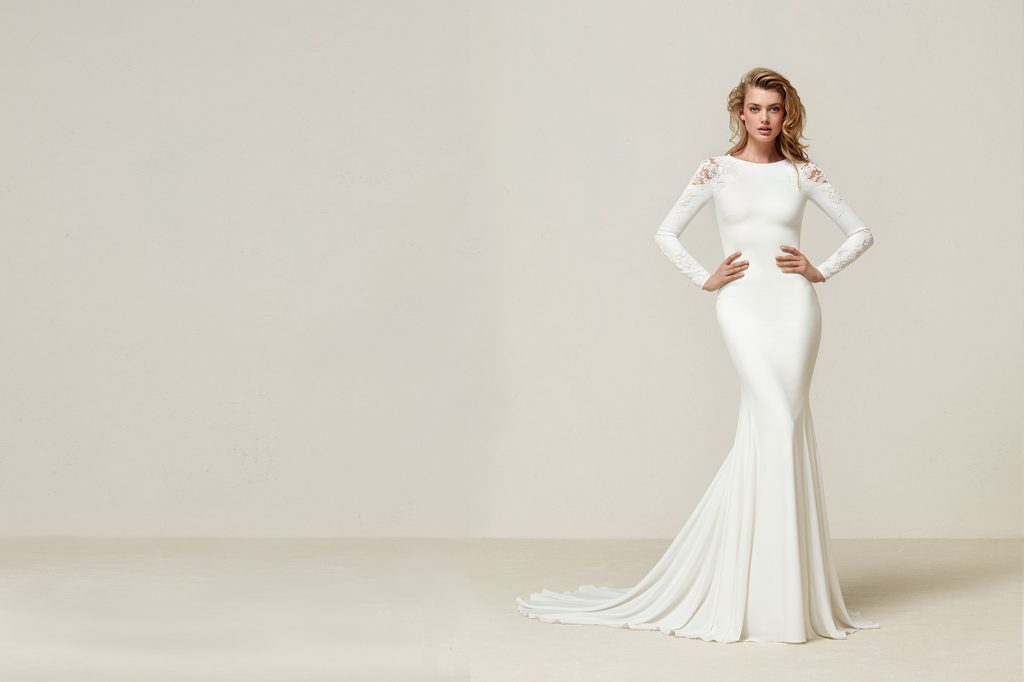 robe de mariée sirène simple haut embelli dentelle manche longue