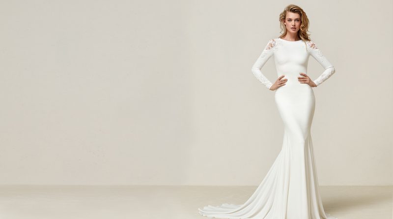 robe de mariée sirène simple haut embelli dentelle manche longue