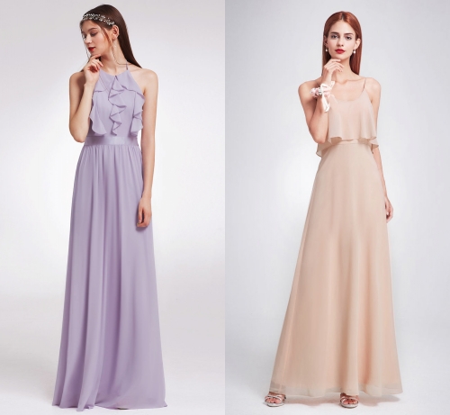 Robe demoiselle d'honneur longue simple lilas & champagne clair