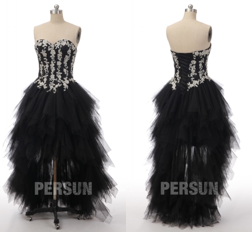 Robe de mariée noire bustier coeur jupe à froufrou