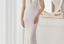 Robe de mariée sirène blanche en sequins mancherons à franges