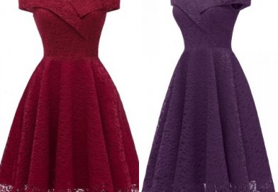 Robe demoiselle d'honneur bordeaux & violette épaules dénuée en dentelle