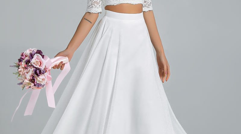 Robe de mariée plage bohème deux pièces haut dentelle épaules dénudées