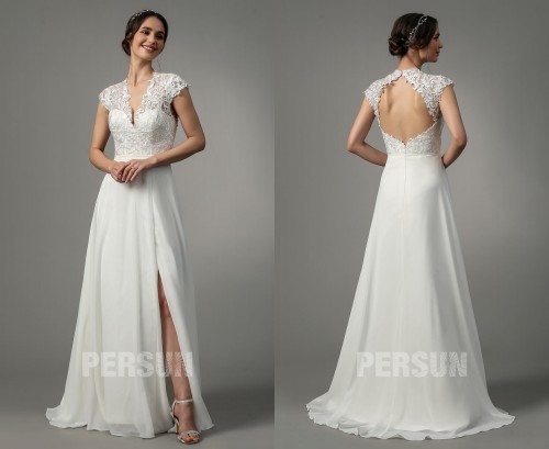 Robe de mariée ligne A fendue à dos ouverte